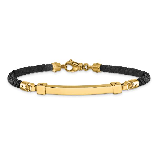 14K Polished Bar Leather Bracelet - Image 3