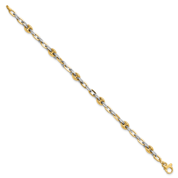 14K Two-tone Textured Double Fancy Link Bracelet - Image 2