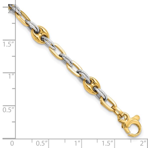 14K Two-tone Textured Double Fancy Link Bracelet - Image 3