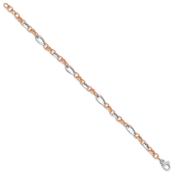14K Two-tone White and Rose Fancy Link Bracelet - Image 2