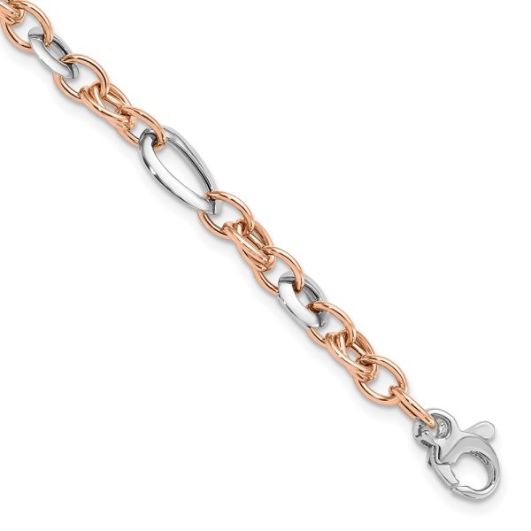 14K Two-tone White and Rose Fancy Link Bracelet