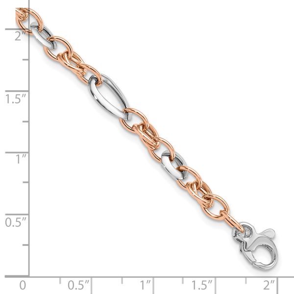 14K Two-tone White and Rose Fancy Link Bracelet - Image 3