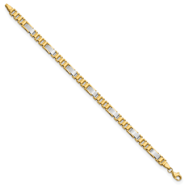 14k Two-tone Brushed and Polished Fancy Link 8in Bracelet - Image 2