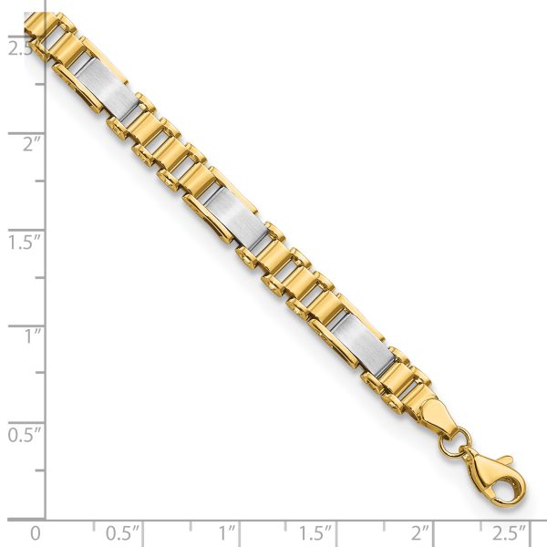 14k Two-tone Brushed and Polished Fancy Link 8in Bracelet - Image 3