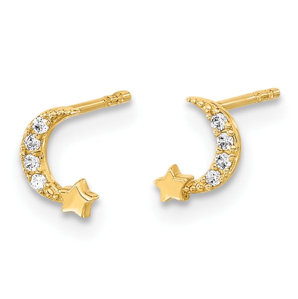 14K Madi K Polished Moon and Star CZ Post Earrings - Image 2