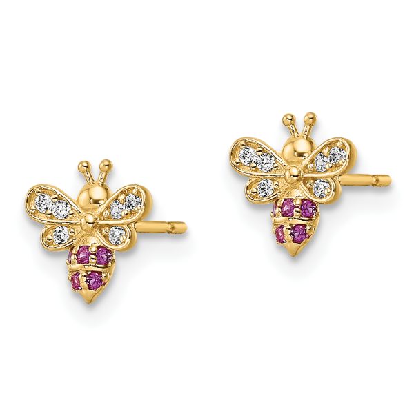 14k Madi K Clear & Red CZ Bee Post Earrings - Image 2