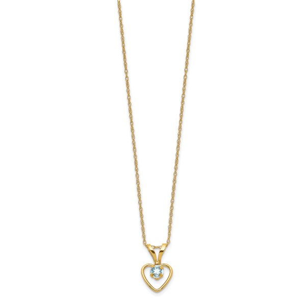 14k Madi K 3mm Aquamarine Heart Birthstone Necklace - Image 2