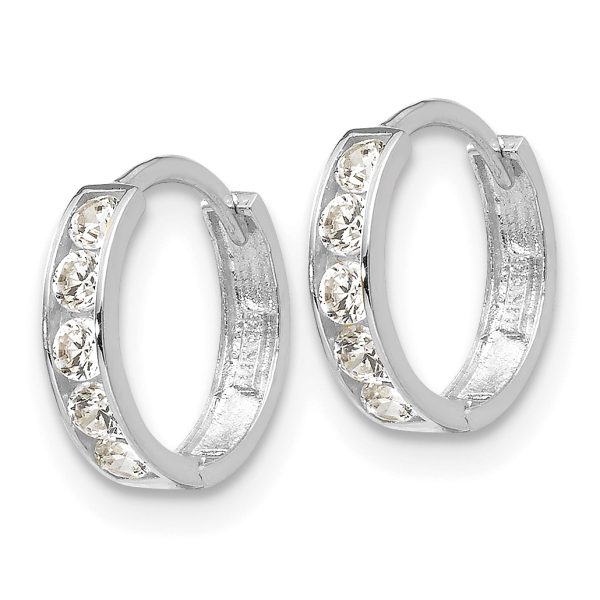 14k White Gold Madi K CZ Children's Hinged Hoop Earrings - Image 2