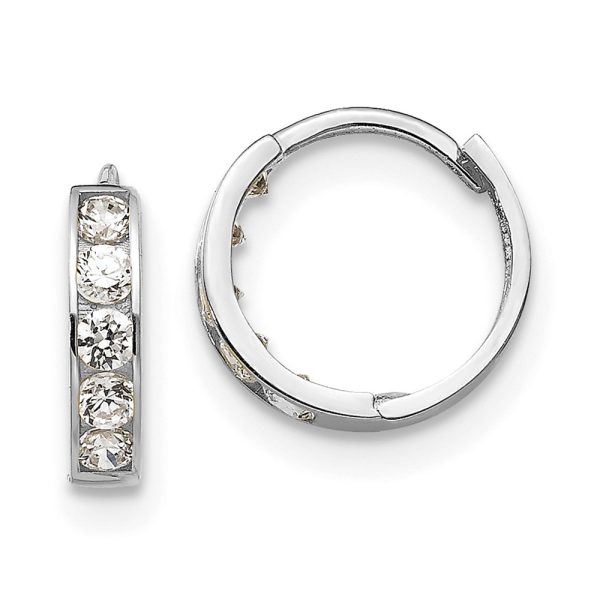 14k White Gold Madi K CZ Children's Hinged Hoop Earrings