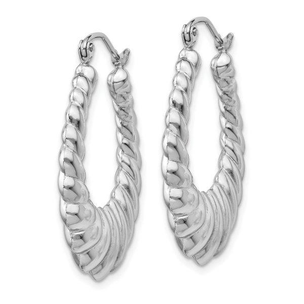 14k White Gold Polished Scalloped Hoop Earrings - Image 2