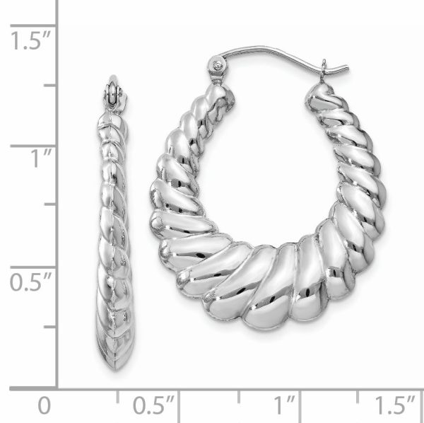 14k White Gold Polished Scalloped Hoop Earrings - Image 4