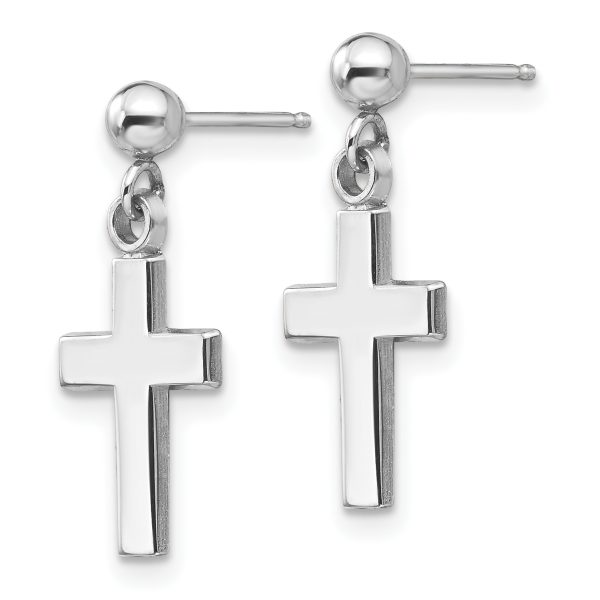 14k White Gold Polished Cross Earrings - Image 2