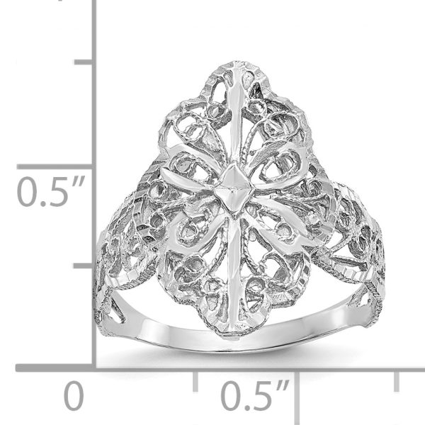 14K White Gold Diamond Cut Filigree Ring - Image 2