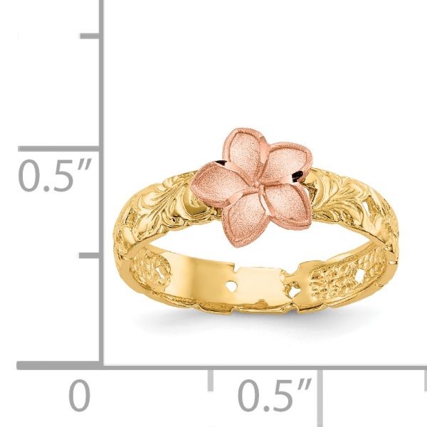 14K Two Tone Plumeria Baby Ring - Image 3