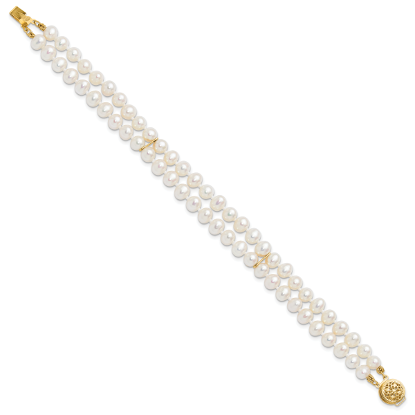 14k 5-6mm White Near Round FW Cultured Pearl 2-strand Bracelet - Image 2