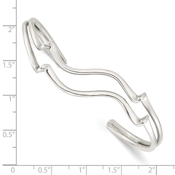 Sterling Silver Polished Wavy Cuff Bangle - Image 3