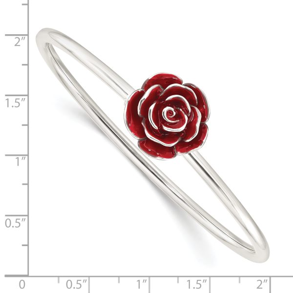 Sterling Silver Polished Enameled Rose Flexible Bangle - Image 3