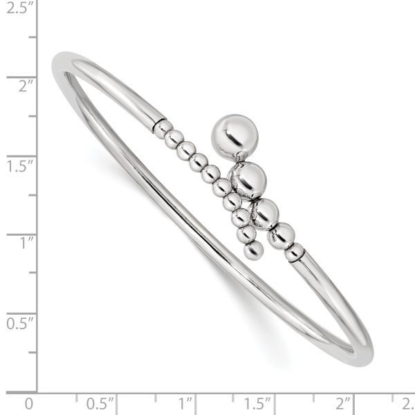 Sterling Silver Rhodium-plated Polished Beaded Flexible Bangle - Image 2