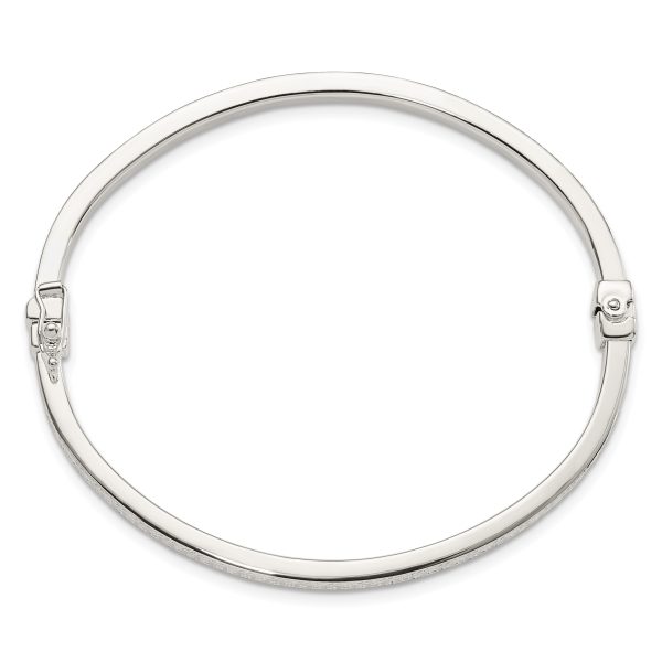 Sterling Silver Polished Textured Design Hinged Bangle - Image 2