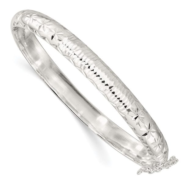 Sterling Silver Rhodium-plated Polished and D/C 7.00mm Hinged  Bangle