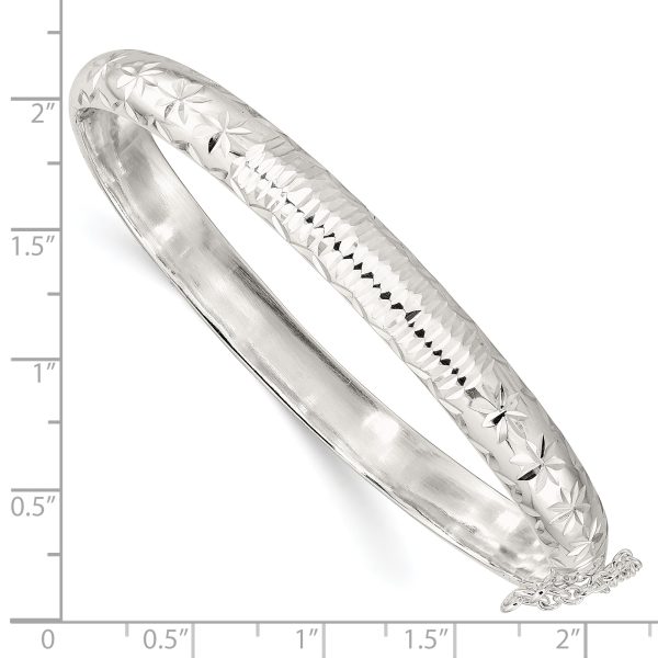 Sterling Silver Rhodium-plated Polished and D/C 7.00mm Hinged  Bangle - Image 3