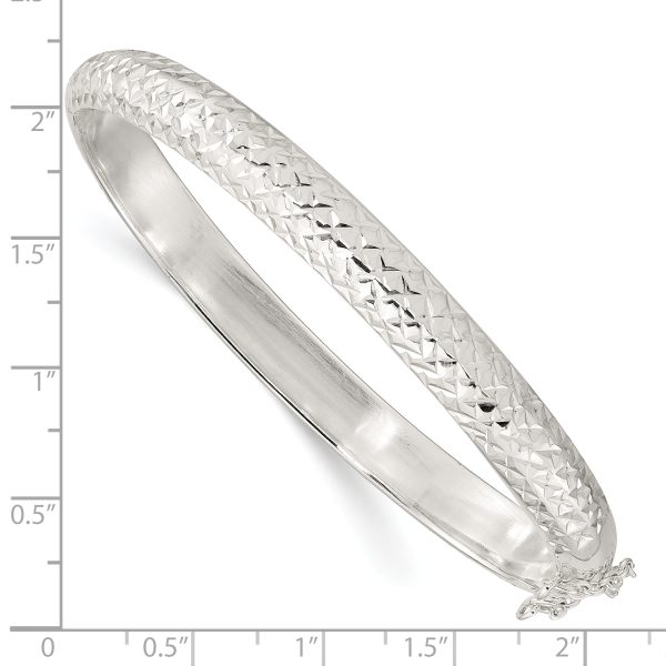 Sterling Silver Rhodium-plated Polished and D/C 7.00mm Hinged  Bangle - Image 3