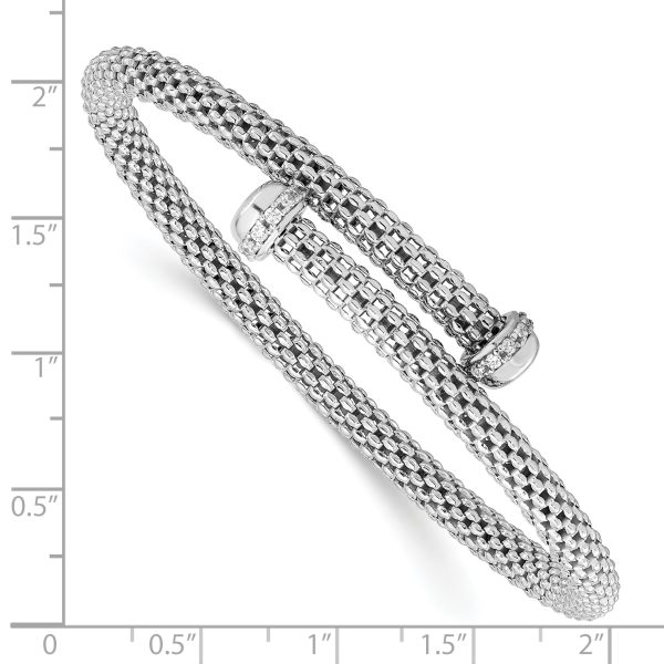 Sterling Silver Rhodium-plated Polished CZ Flexible Cuff Bangle - Image 3