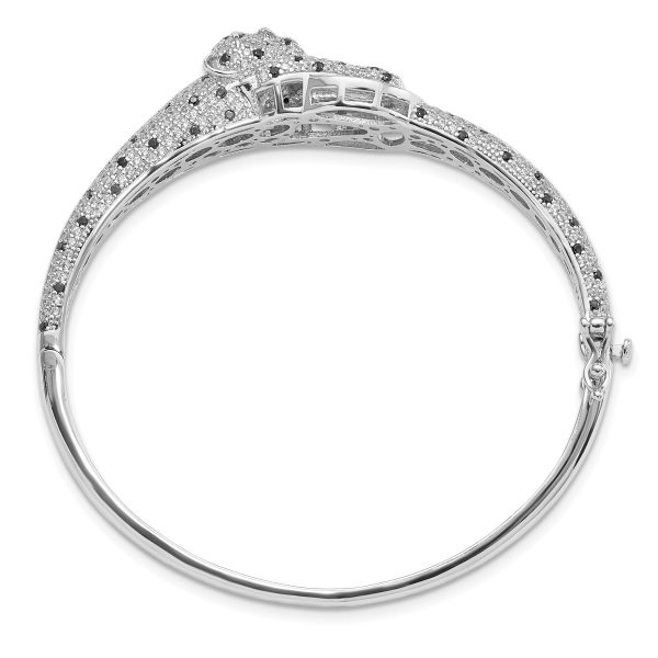 Sterling Silver Rhodium-plated Polished CZ Cheetah Hinged Bangle - Image 2