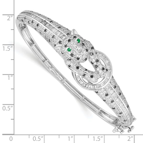 Sterling Silver Rhodium-plated Polished CZ Cheetah Hinged Bangle - Image 3