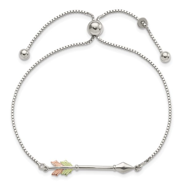 Sterling Silver Rhod-pltd w/12K Accents Arrow Adjustable Bracelet - Image 3