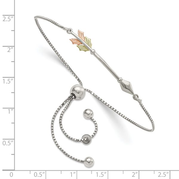 Sterling Silver Rhod-pltd w/12K Accents Arrow Adjustable Bracelet - Image 2