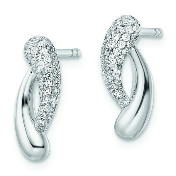 Sterling Silver Rhodium-plated Polished CZ Post Earrings - Image 2