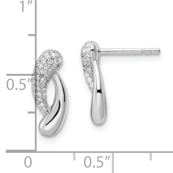 Sterling Silver Rhodium-plated Polished CZ Post Earrings - Image 3