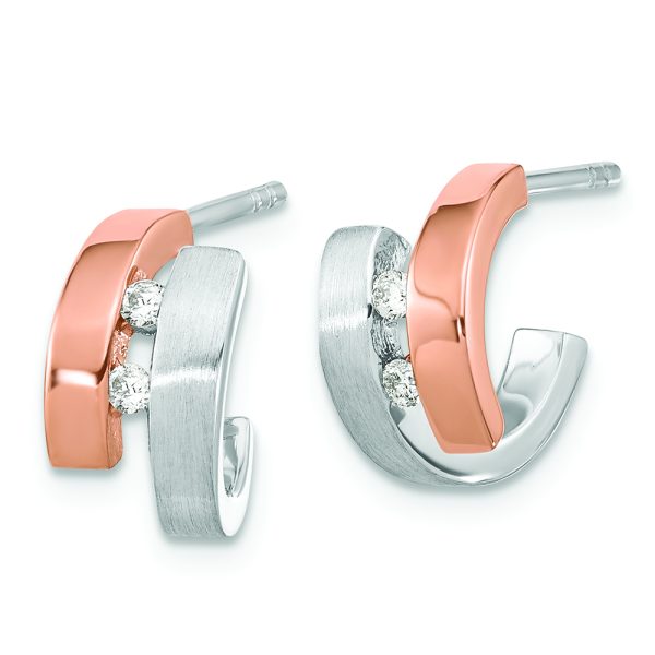 Sterling Silver Rhdoium-plated Rose Gold-plated Diamond Hoop Post Earrings - Image 2