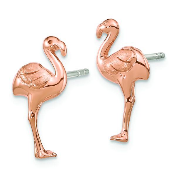 Sterling Silver Rose Gold-plated Flamingo Post Earrings - Image 2