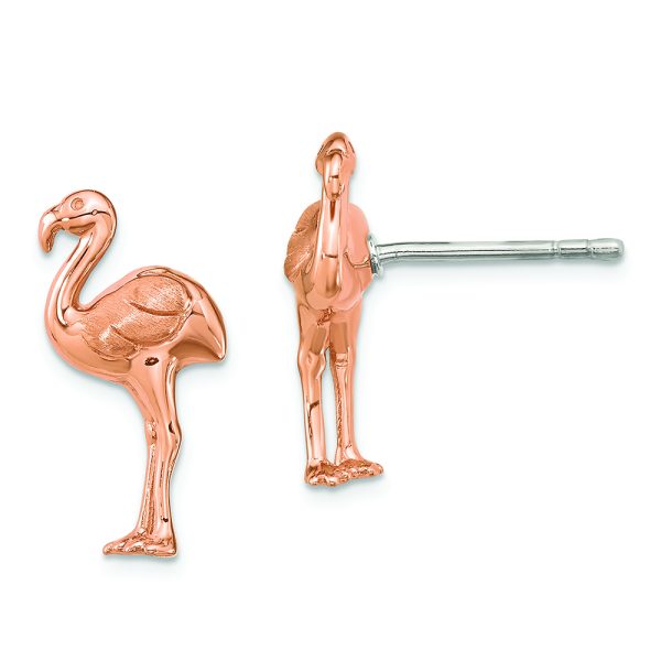 Sterling Silver Rose Gold-plated Flamingo Post Earrings