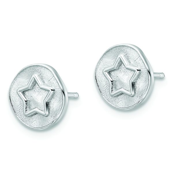 Sterling Silver Rhodium-plated Star in Satin Circle Post Earrings - Image 2