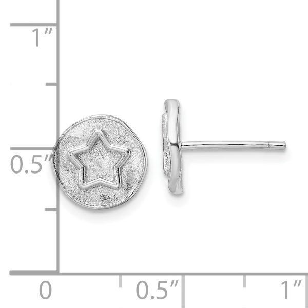 Sterling Silver Rhodium-plated Star in Satin Circle Post Earrings - Image 3