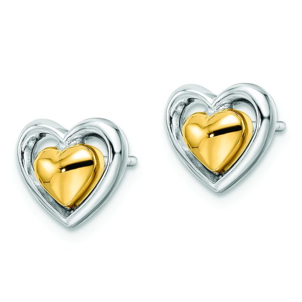 Sterling Silver RH-plated & Gold-plated Heart Post Earrings - Image 2