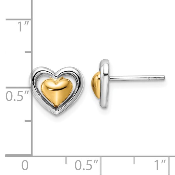 Sterling Silver RH-plated & Gold-plated Heart Post Earrings - Image 3