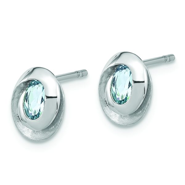 Sterling Silver Rh-plated Sky Blue Topaz Oval Post Earrings - Image 2