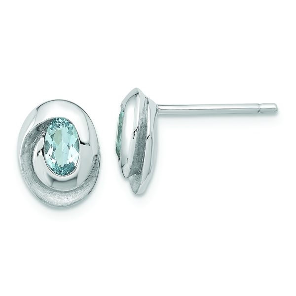 Sterling Silver Rh-plated Sky Blue Topaz Oval Post Earrings