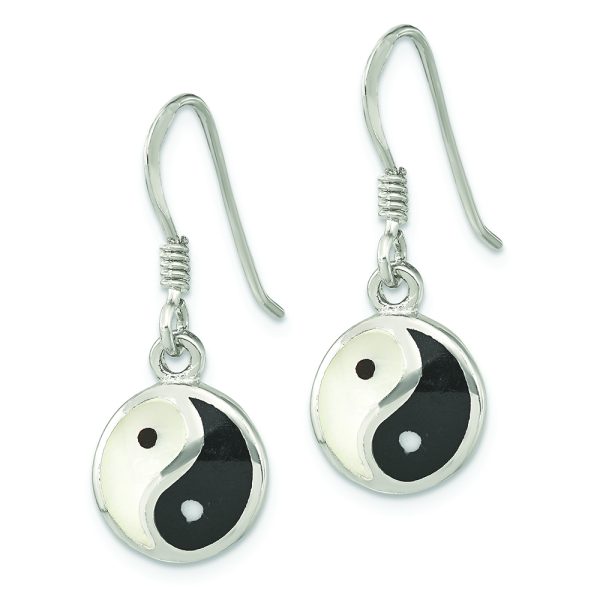 Sterling Silver Rhod-pltd MOP/Black Resin Yin Yang Dangle Earrings - Image 2