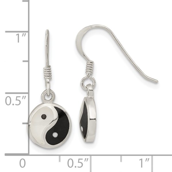 Sterling Silver Rhod-pltd MOP/Black Resin Yin Yang Dangle Earrings - Image 3