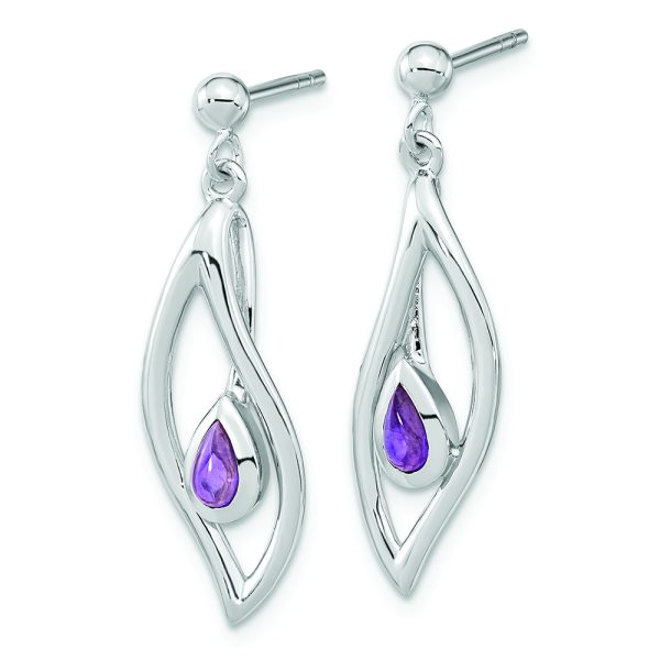 Sterling Silver Rh-plated Amethyst Dangle Post Earrings - Image 2