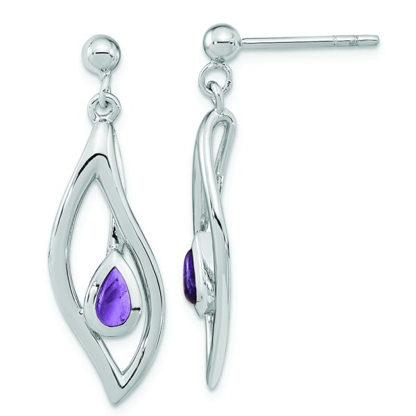 Sterling Silver Rh-plated Amethyst Dangle Post Earrings