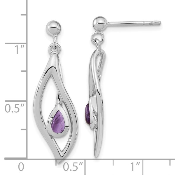 Sterling Silver Rh-plated Amethyst Dangle Post Earrings - Image 3