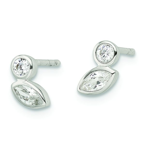 Sterling Silver Polished CZ Post Earrings - Image 2