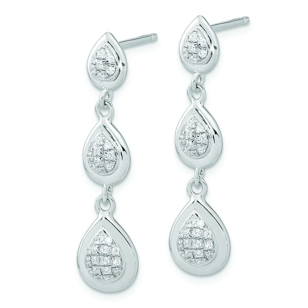 Sterling Silver Rhodium-plated CZ Teardrop Post Dangle Earrings - Image 2