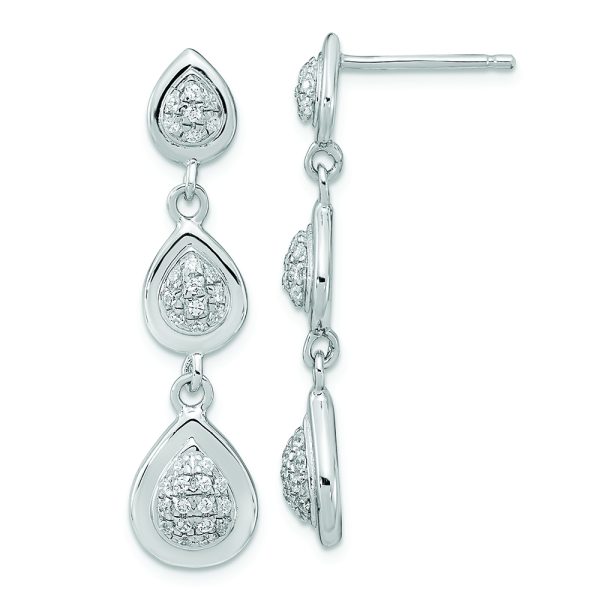 Sterling Silver Rhodium-plated CZ Teardrop Post Dangle Earrings